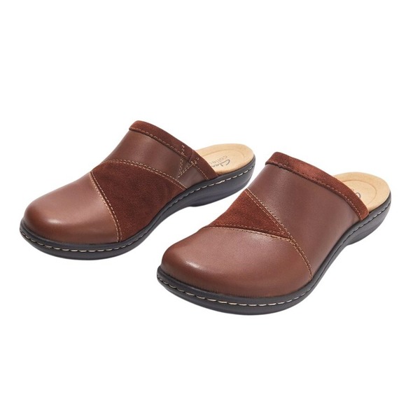 Clarks Collection Shoes - Clarks Collection Kyla Combi Brown Leather Suede Mule Clogs Shoes Womens 8